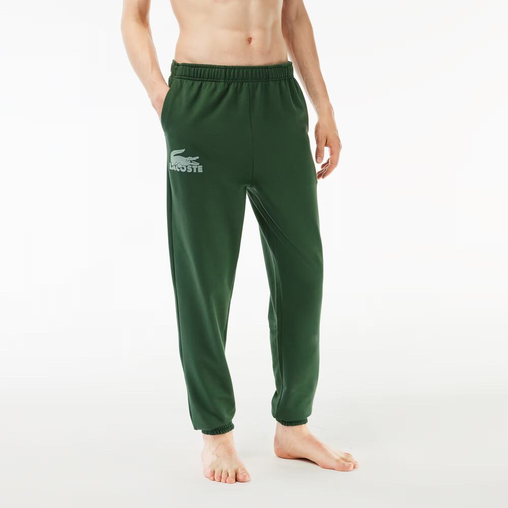 LACOSTE Joggers Mens Large Green Tapered Sweatpants Logo Lounge Casual